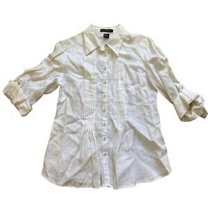 NEW Alexandra Bartlett Women’s 100% Linen Button Down Blouse Roll Tab Sleeve M